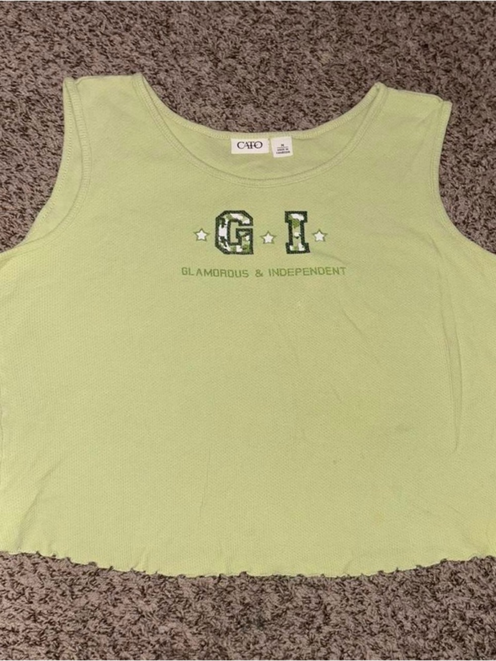 Cato Light Lime Green Sleeveless Knit Tank with GI Embroidery